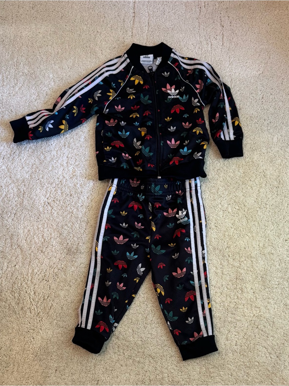 adidas Originals Toddler Black Track Set with Multicolor Trefoil Accents